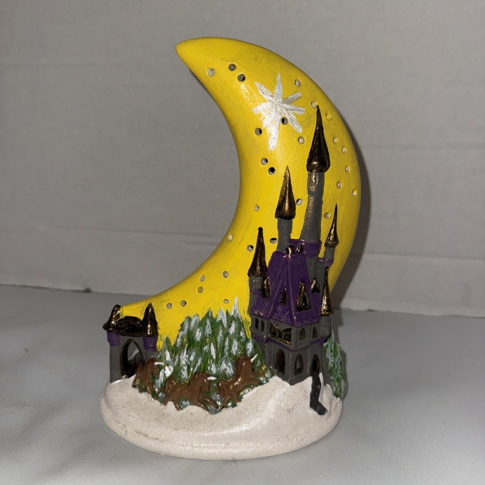 Garry Sharpe Design Ceramic Moon Stars Unicorn Castle Night Light Lamp vintage